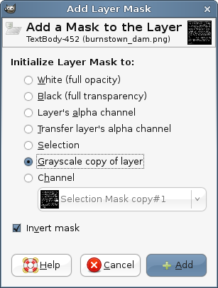The add layer mask dialog, with inverted selected