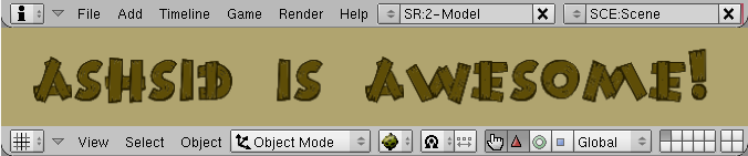 The brown text loaded in Blender