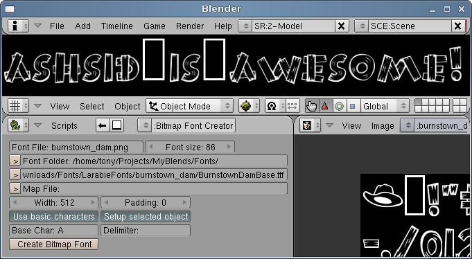 Burnstown Dam font in Blender